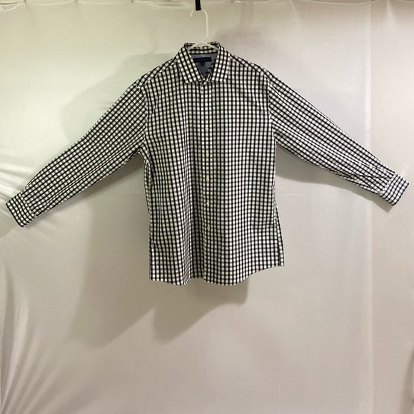 Tommy Hilfiger Men's 16 Black & White Plaid Casual Button Down Long Sleeve Shirt - Picture 1 of 12